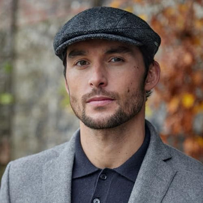 Biddy Murphy Newsboy Flat Cap, 100% Irish Wool - Made in Ireland - color: Gray Herringbone, size: Medium