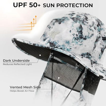 KastKing Sol Armis UPF 50 Boonie Hat for Sun Protection,Men Women - color: White (With Shield)