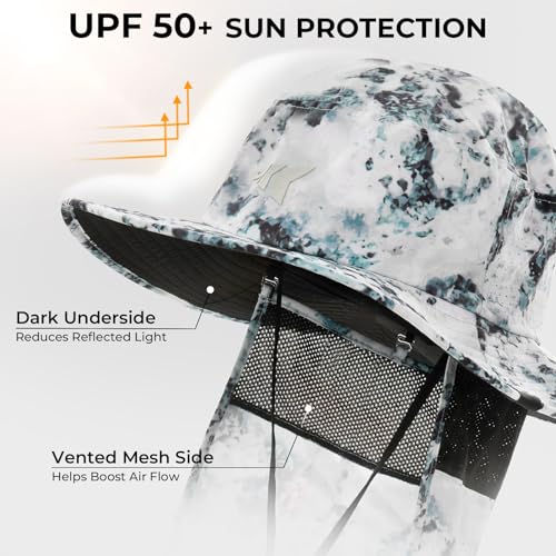 KastKing Sol Armis UPF 50 Boonie Hat for Sun Protection,Men Women - color: White (With Shield)