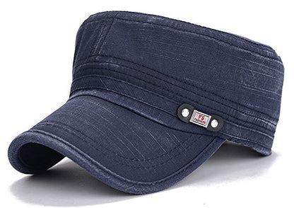 QZUnique Adjustable Flat Top Cap Solid Brim Army Cadet Style Military Hat - color: A- Blue