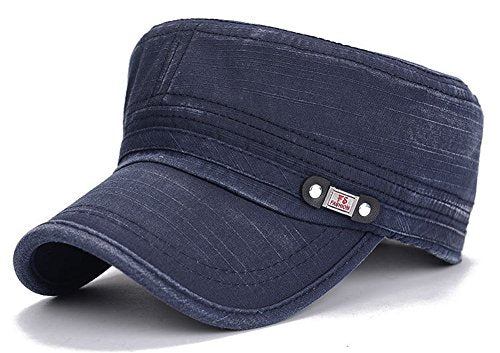 QZUnique Adjustable Flat Top Cap Solid Brim Army Cadet Style Military Hat - color: A- Blue