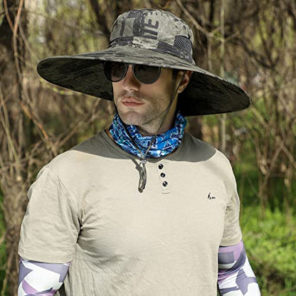 HUAMULAN Men Women 6" Wide Brim Sun Protection Hat Summer Fishing Hats - color: Hn005-junlv-smo