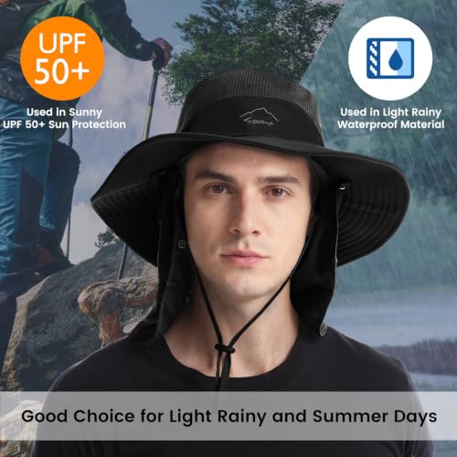 Sun Hats for Men Women UPF 50+ Waterproof Bucket Hat - color: Black