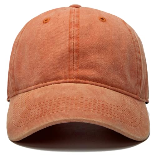 Edoneery Baseball Cap for Men and Women, Low Profile Washed Cotton Dad Hat - color: Orange