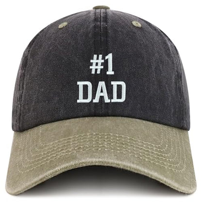 Trendy Apparel Shop Number 1 Dad Embroidered Pigment Dyed Low Profile Cotton Cap - color: Black Khaki