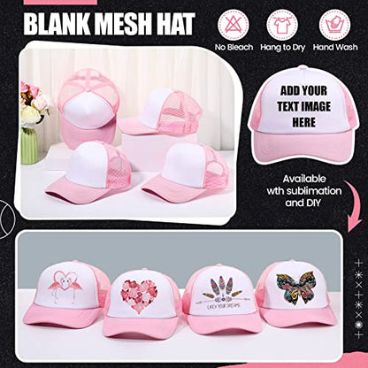 Tarpop 10 Pcs Sublimation Blank Trucker Hats Bulk - color: Pink and White