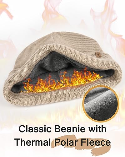 FURTALK Mens Winter Fleece Lined Knit Cuffed Beanie - color: Khaki