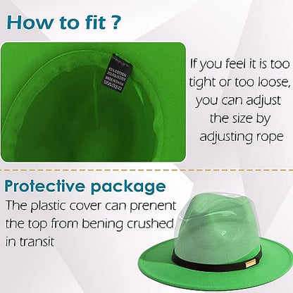 Fedora Hats for Men Wide Brim Panama Hat with Classic Belt - color: Forest-green