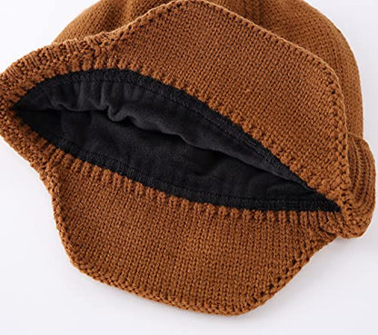 Home Prefer Mens Winter Hat Knit Earflap Hat Stocking Caps with Ears Beanie Hat - color: Brown