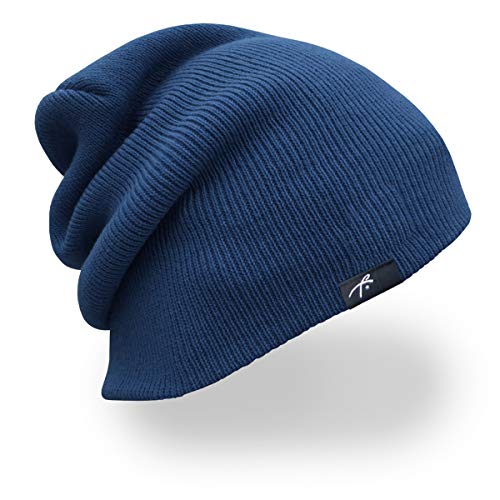 Grace Folly Slouchy Beanie for Men & Women, Cuffed Acrylic Knit Winter Hat - color: Dark Blue