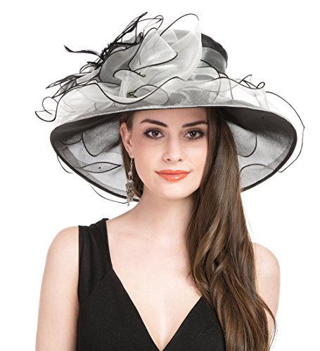 SAFERIN Women's Organza Church Fascinator Bridal Tea Party Wedding Hat - color: 2867-black White