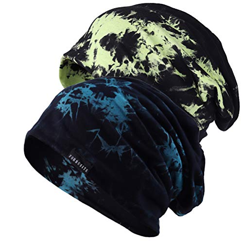 Mens Slouchy Beanie Hat Thin Baggy Summer Skull Cap - color: Green/Blue