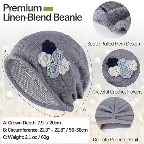 Ababalaya Breathable Cotton Linen Slouchy Beanie Hat for Women - color: Light Gray