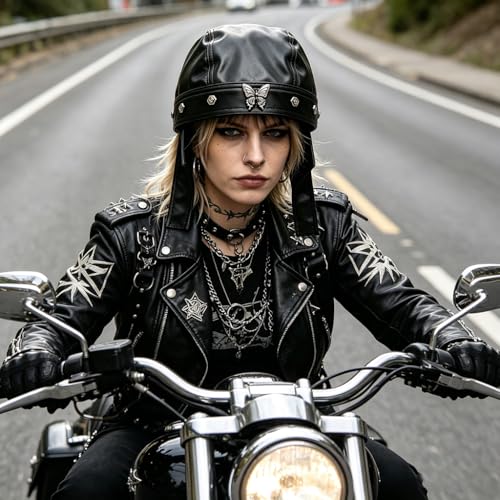 Biker Cap for Women Punk Motorcycle Skull Cap Adjustable Stylish Doo Rag Headwrap for Riding Outdoor Activities - color: Eagle a