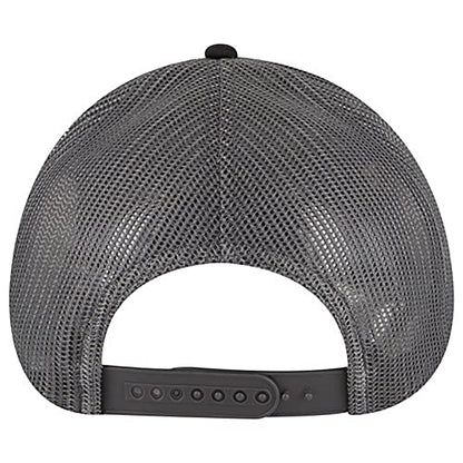 Ashen Fane 6 Panel Blend Twill Structured Low Profile Mesh Back Snapback Trucker Hat - color: Blk/Blk/Ch.gry