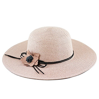 The Hat Depot Womens Floppy Summer Sun Beach Wide Brim Straw Hat - color: Fh2-light Pink