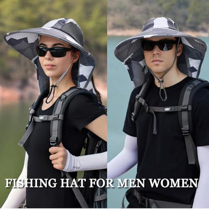 Sun Hat for Men Women with Neck Flap,UPF 50+ UV Protection Fishing Hat - color: 1pack-grey Camo