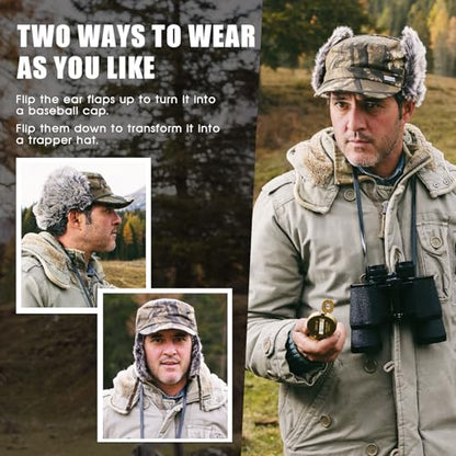 TOP-EX Oversized XL/XXL Unisex Winter Trapper Military Hat Faux Fur Earflaps Baseball Cap Quilted Lined - color: Grey, size: XX-Large