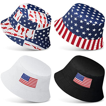 Thenshop 4 Pcs American Flag Bucket Hat Men Patriotic USA Fisherman Cap