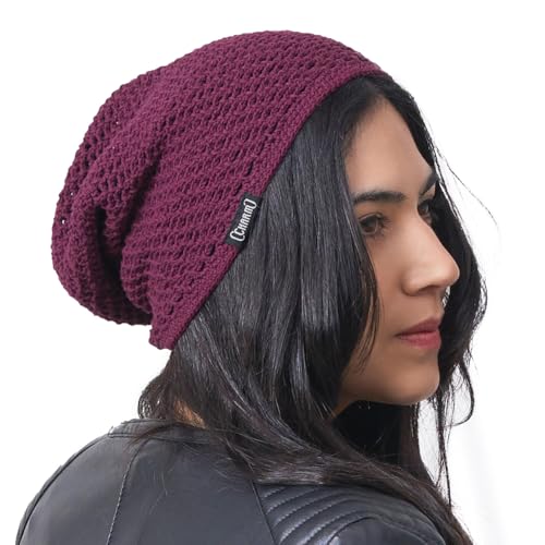 CHARM Lightweight Summer Beanie Hat for Men, Cotton Mesh Beanie for Women, Hand Made Knit Cap - color: Burgundy