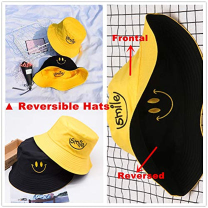 Bucket Hats Men Women Reversible Cotton Double-Sided Fishing Hat Winter Yellow