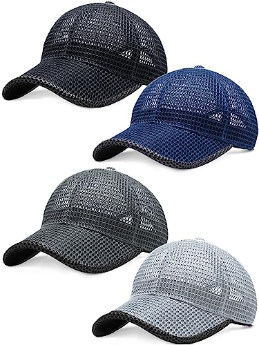4Pcs Mesh Hats for Men, Breathable Summer Mesh Baseball Caps Quick Dry - color: Black, Navy, Dark Gray and Light Gray