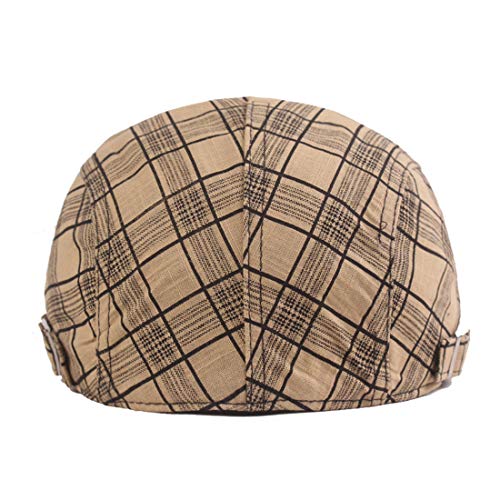 Men's Plaid Striped Newsboy Ivy Flat Driving Golf Cap - color: 1975 Black+red