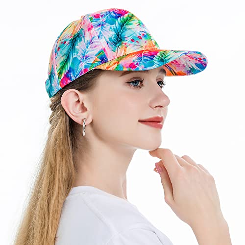 ZLYC Women Fashion Floral Print Baseball Cap Hawaiian Snapback Dad Hat - color: Leaves, size: One Size