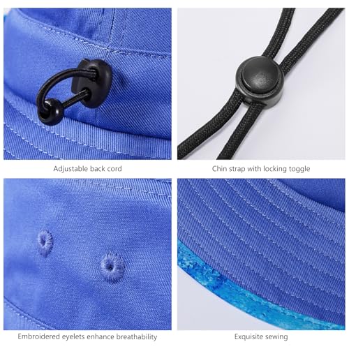 UPF 50+ Foldable Sun Hat Patterned Under Brim Bucket Hats for Summer Hiking Fishing Beach Safari Men Women - color: Dazzling Blue, size: Large