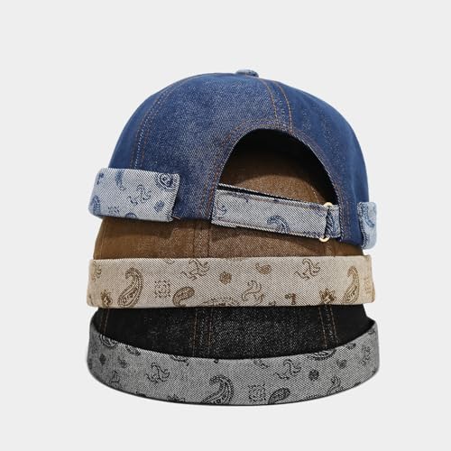 Quanhaigou Brimless Sailor Cap,Adjustable Rolled Cuff Skull Beanie Hats for Men Women - color: Paisley Blue