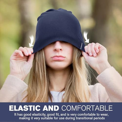 HAMUNI Slouchy Beanie for Women Men Soft Cotton Chemo Hats Double-Layer Warm Beanie Cap for Daily Wear & Transitional Seasons - color: Black+blue