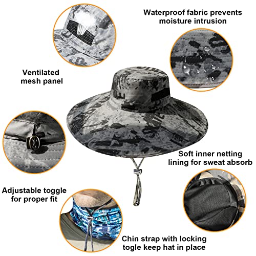 HUAMULAN Men Women 6" Wide Brim Sun Protection Hat Summer Fishing Hats - color: Hn005-shenhui-smo