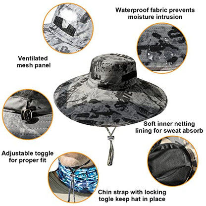HUAMULAN Men Women 6" Wide Brim Sun Protection Hat Summer Fishing Hats - color: Hn005-shenhui-smo