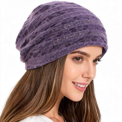 Crochet Slouchy Beanie Hat Turbans Headware for Women - color: Bea18 - Purple