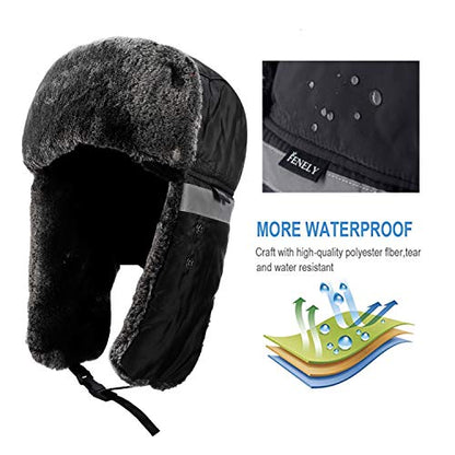 Winter Trapper Hats Ushanka Russian- Men Women Trooper Ear Flaps Hunting Face Masks Ski Snow Cold Weather - color: Black