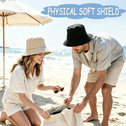 Unisex 3-Pack UV Packable Summer Bucket Sun Hats for Outdoor Activities - color: 3 Black/White/Kahki