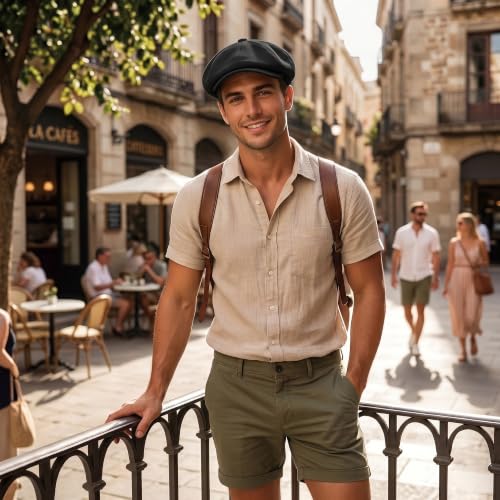 ZLYC Newsboy Cap for Men Summer Flat Cap Lightweight Beret Hat - color: Buckle Black