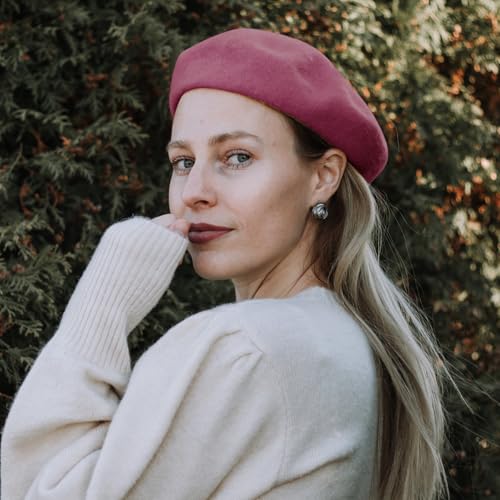 Lanzom Wool Blend Women Beret Hat French Beret Cap Winter Fashion Solid Color Hat for Women Girls Lady - color: Wine Red