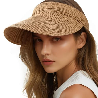 Beach Sun Straw Hats for Women, UPF 50+ UV Sun Protection Summer Straw Hat - color: 13cm - Khaki