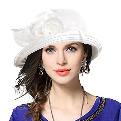 VECRY Womens Tea Party Church Baptism Wedding Derby Dressy Hat - color: Cream