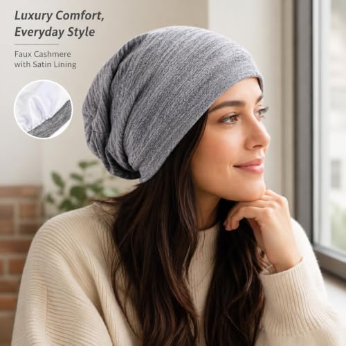 Utaly Soft Slouchy Chemo Beanie for Women Breathable Stretchy Skull Cap for Cancer Hair Loss Patients Sleep Wear - color: Deep Grey