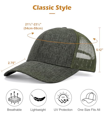 Blank Mesh Back Trucker Hat for Men and Women, Unisex Adjustable Snapback Baseball Cap, Adult Plain Classics Retro Hat - color: Army Green