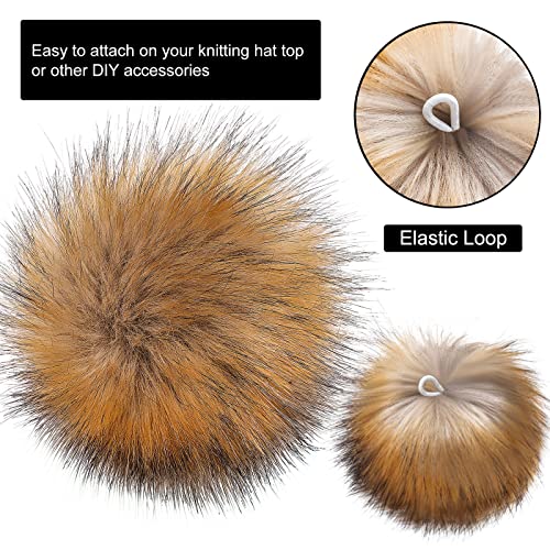 Tatuo 16 Pcs Faux Fur Pom Poms for Hats, Black, White, Natural, Coffee - color: Black, White, Natural, Coffee