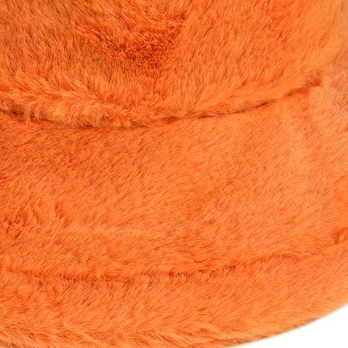 Umeepar Winter Faux Fur Fuzzy Bucket Hat Fluffy Warm Hat for Women Men - color: Plain Orange