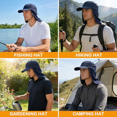 Baseball Sun Cap with Neck Flap, UPF 50+ Waterproof Sun Hat for Men Women - color: Navy Blue