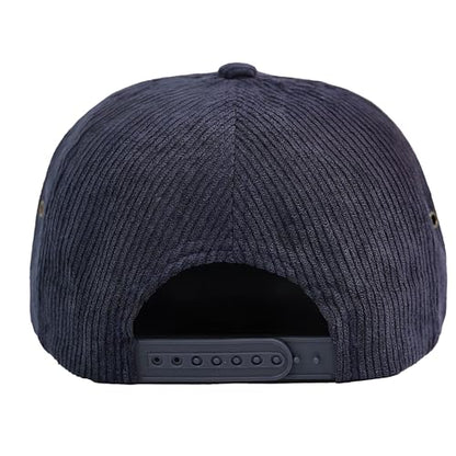 7 Panel Corduroy Cap – Structured Cotton Snapback Flat Bill Adjustable Unisex Streetwear Hat - color: Navy