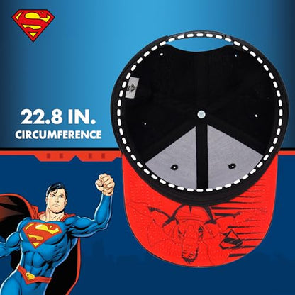 Concept One Unisex Adult DC Comics Superman Baseball Cap, Adult Adjustable Snapback Hat with Flat Brim for Men and Women - color: Black