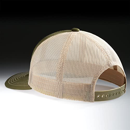 Larix Hats for Men, Trucker Hat Men, Tamarack Mountain, Mesh Snapback - color: Moss Green Beige - Tm
