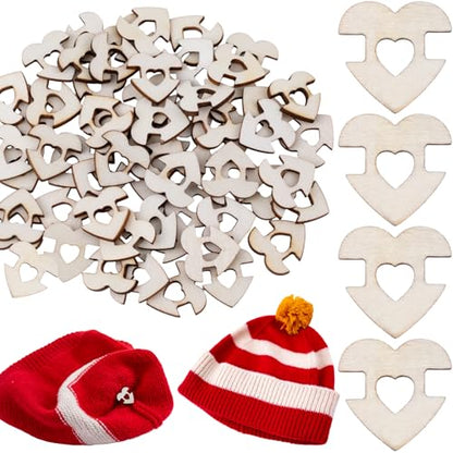 40pcs Wooden Hat Pom Poms Buttons, 20mm Removable Knitted Hat Love Button, Heart Shape Faux Fur Fastener Sewing Accessories for Crochet Knitting Beanies- Light Brown(C) - color: Light Brown-C-40pcs