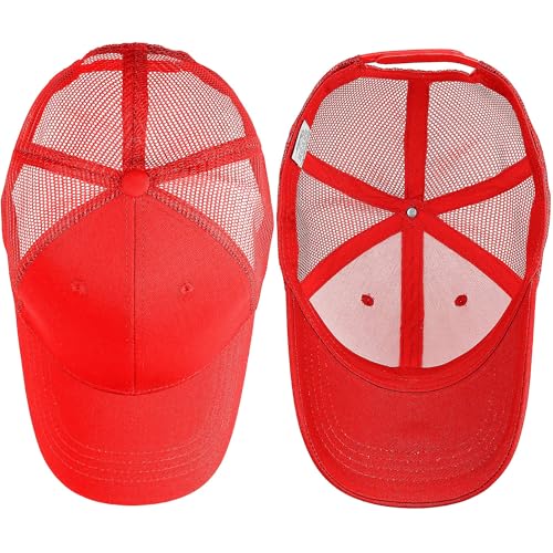 Falari Trucker Hat Baseball Cap Structured Plain Design 6 Panel, Adjustable Size - color: 1pk Red